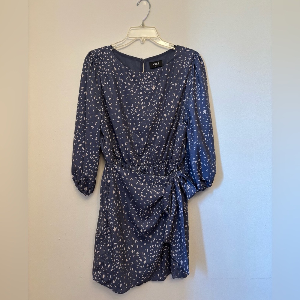Vici Navy Long Sleeve Dress with White Pattern